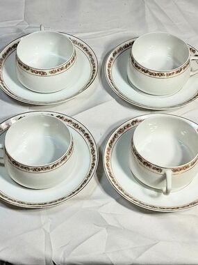 1900-20 Hermann Ohme Set Of 4 Antique Tea/Coffee Hand Painted Cups And Saucers